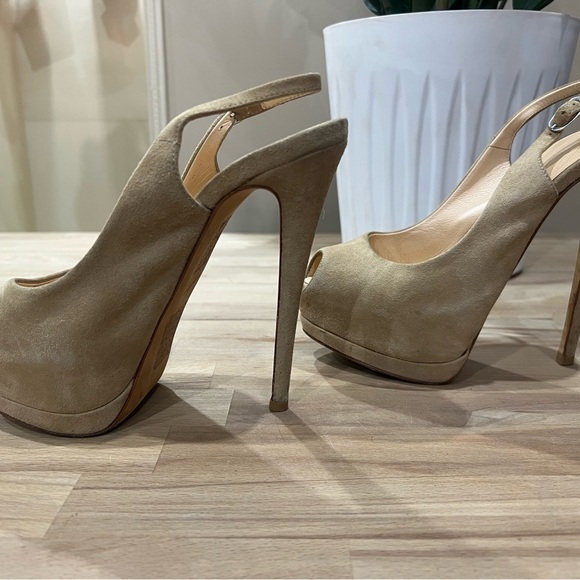 GIUZEPPE ZANOTTI Sharon Beige Suede Peeptoe Pump Size 35.5/ US 5.5 - Picture 5 of 9